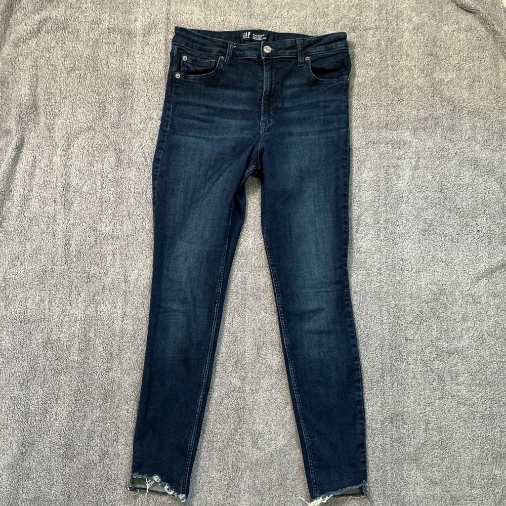 Gap Denim High Rise Universal Legging Jeans Dark Freeman Raw Hem 10/30 Regular